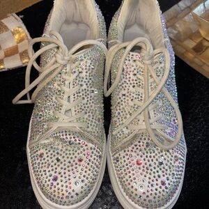 AKIRA Women’s White Crystal Embellished Lace-Up Sneakers